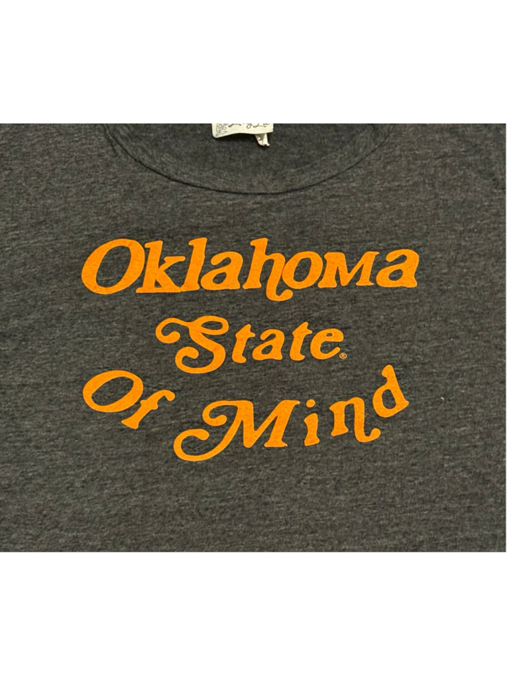 LivyLu Women’s Oklahoma Ruffle Sleeve Graphic Tee Sz L Charcoal Heather Gray OSU - Picture 8 of 8